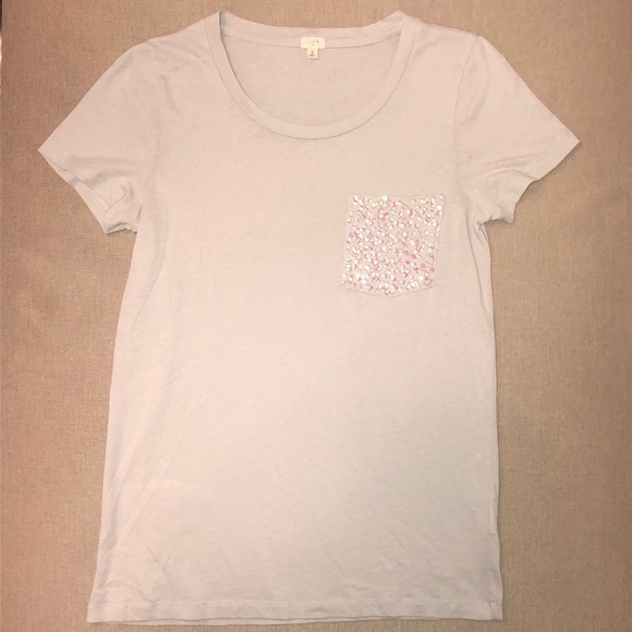 J. Crew T-Shirt w/ Sequin Pocket - Picture 1 of 5